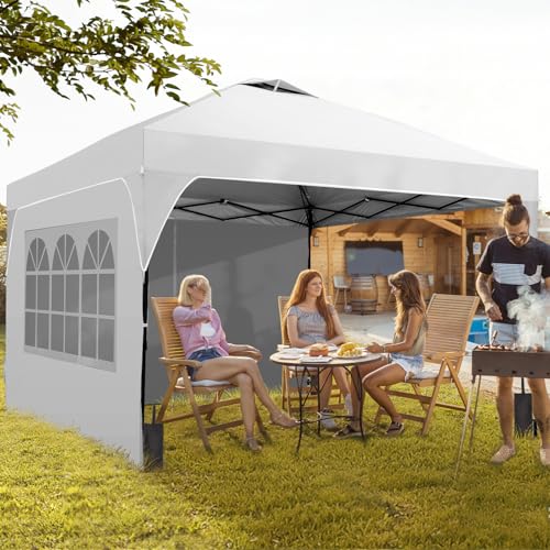8x8 FT Pop Up Canopy with 1-Button Push, 4 Removable Sidewalls, Sandbags, Instant Canopy Tent for Outdoor Events - color: White, size: 8x8 with Sidewalls