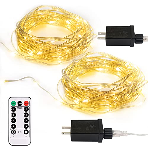 2 Pack Fairy String Lights Plug in, 33Ft 100 Micro Starry LED Twinkle Fairy Lights IP68 Full Waterproof with Remote for Bedroom Garden Christmas Decor (Warm White) - color: Warm White