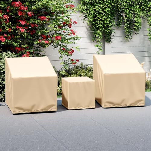 Tangkula Patio Furniture Covers 3 Piece Set, Waterproof Outdoor Conversation Covers for 3 Pieces Bistro Set, Heavy Duty Sofa Cover Set for 2 Chairs & Side Table, 32” x 30” x 32”, 19.5” x 19.5” x 21” - size: 32" W x 30" D x 32" H