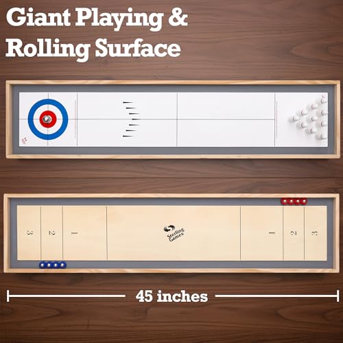 Sterling Games Tabletop Bowling Combo Set, Wooden Arcade Board with Marbles and Pins, Indoor Table Top Game for Kids and Family - style: Bowling/Shuffleboard