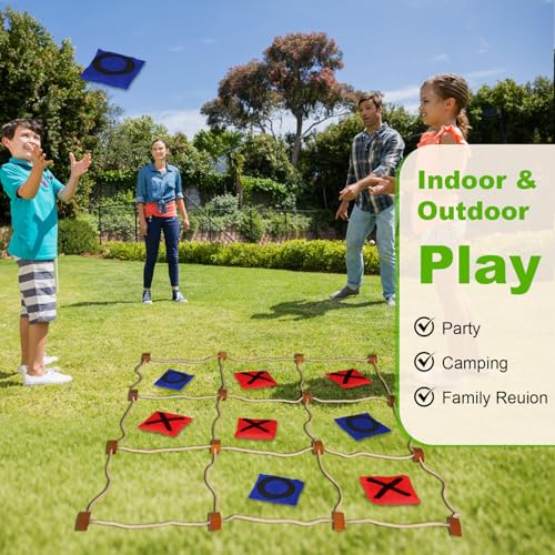 Giant Tic Tac Toe Outdoor Games, Bean Bag Toss for Kids and Adults, 4Ft x 4Ft, Large Backyard Family Game, No Assembly, Indoor Outdoor Play, Portable Giant Lawn Games, Instant Setup - color: Red & Blue