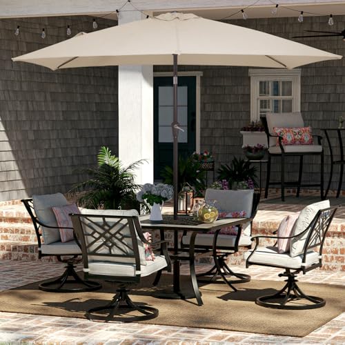 JEAREY 6.5x10 ft Rectangular Patio Umbrellas Rectangle Outdoor Umbrella with Push Button Tilt and Crank, Market Table Umbrella 6 Sturdy Ribs UV Protection for Poolside Garden Backyard Deck, Beige - color: Beige