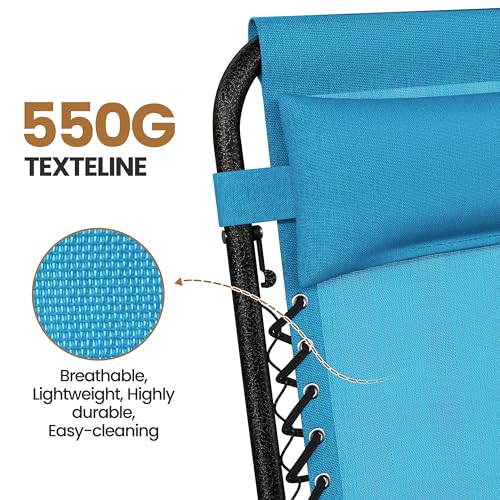 Yaheetech Zero Gravity Recliners Outdoor Adjustable Folding Reclining Lounge Chairs w/Pillows, Cup Holder Trays and Carry Strap for Patio Backyard Beach Light Blue Set of 2 - color: Light Blue