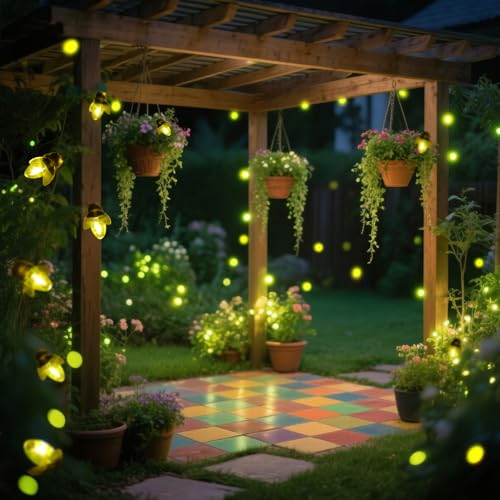ANGMLN Solar Firefly Lights, 30 LED Solar Fireflies Fairy String Lights Outdoor Decor 19.6FT Solar Powered String Lights Waterproof for Garden Patio Home Wedding Party Spring - style: Solar Fireflies String Lights