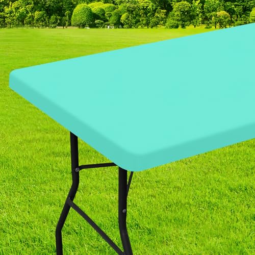 homing Rectangle Table Cloth Cover, Waterproof Polyester Elastic Fitted Tablecloth, Fits for 4 Foot Folding Tables, Washable Table Protector for Picnic, Camping, Outdoor (Aqua, 24" x 48") - color: Aqua, size: 48" x 24" (Rectangular)