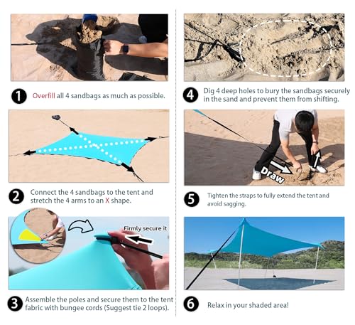 10×10ft UPF50+ Beach Tent Sun Shelter, Windproof Stable Outdoor Pop Up Beach Shade Canopy for Camping, Fishing, Backyard Fun or Picnics, 4 Poles - color: Turquoise, size: 10×10 FT 4 POLES