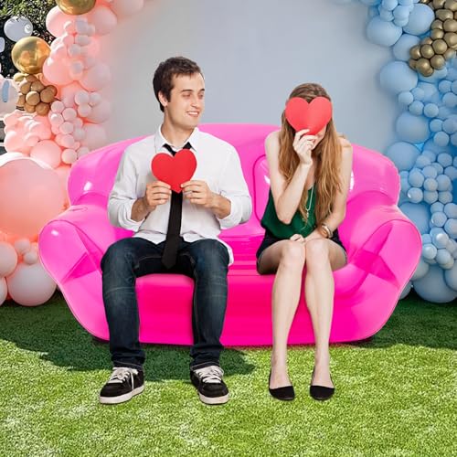 Inflatable Sofa Blow UP Chairs Couch Lounger Portable Air Inflatable Couch Inflatable Double Person Sofa for Indoor Living Tent Camping Outdoor Activities (Red)