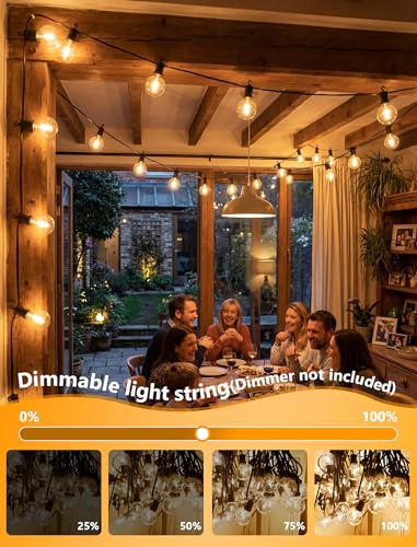 50ft LED Outdoor String Lights, 25 G40 Bulbs Shatterproof Patio Lights Plug in, IP65 Waterproof Hanging Indoor Lights, Connectable Warm White Outdoor Lights for Outside Backyard Balcony Home Decor - color: Black, size: 50Ft