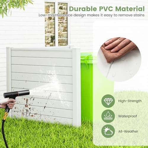 HAPPYGRILL Air Conditioner Fence 2 Panels, Outdoor Privacy Screen with Metal Stakes, No Dig Pool Equipment Enclosure, 48" x 38" Trash Can Screen Fence Kit for Outside Backyard, White - color: White, size: 48''W x 38''H (2 Panels)