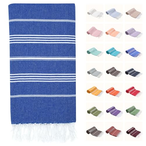 PARK&OZ Turkish Beach Towel – Oversized 100% Cotton, Quick-Dry, Absorbent, Sand-Free Blanket 72x40 – Extra Large, Lightweight Pool Towel for Adults, Women, Men – Sand Resistant & Perfect (Blue) - color: Blue