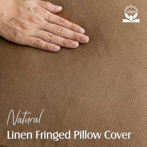 Foindtower Decorative Linen Fringe Throw Pillow Covers Cozy Boho Farmhouse Cushion Cover with Tassels Soft Accent Pillowcase for Chair Sofa Bed Living Room Home Decor, 16×16 Inch, 1PC,Orange Brown - color: Hazel, size: 16" x 16" (Pack of 1)