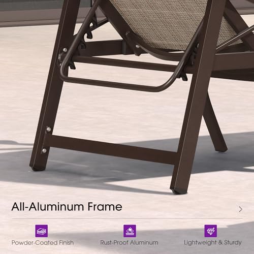PURPLE LEAF Outdoor Oversized Chaise Lounge Chair Set of 3 Patio Pool Lounger Aluminum Chairs with Side Table and Wheels Adjustable Tanning Recliner with Armrests for Outside Backyard Beach, Khaki - color: Khaki, size: Oversized Upgrade