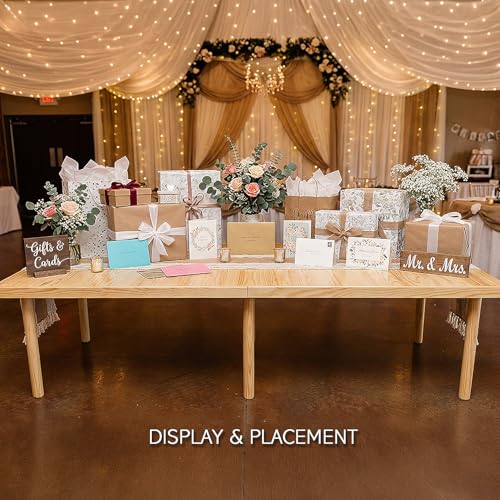 Amdermi Folding Picnic Table with Table Runner, Portable Boho Low Picnic Table for Indoor Outdoor, 60" x 30" Wooden Table for Camping, Wedding, Beach, Garden, Party(Large Size for 6-8)