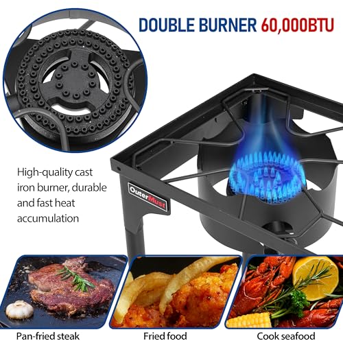 OuterMust 2 Burner Propane Gas Stove with 0-3 PSI Adjustable Regulator and Removable Legs Gas Burners for Cooking Perfect for Home Brewing, Seafood Boil and Camping - size: Dual Burner - Standard
