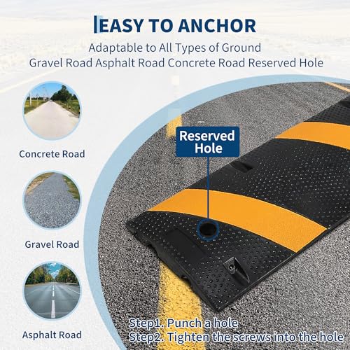 6FT (72") Rubber Speed Bump, 2-Channel Cable Protector Ramp, 1 Set (1 Bump + 2 End Caps), Heavy Duty Industrial Grade for Driveway, Parking Lot, Road