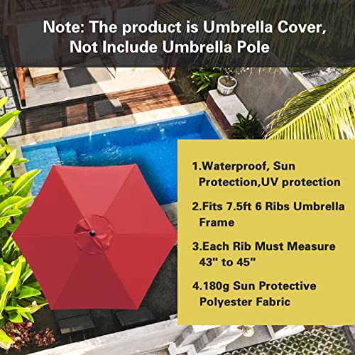 Sunnyglade 7.5ft Patio Umbrella Replacement Canopy Market Umbrella Top Outdoor Umbrella Canopy with 6 Ribs - color: Red