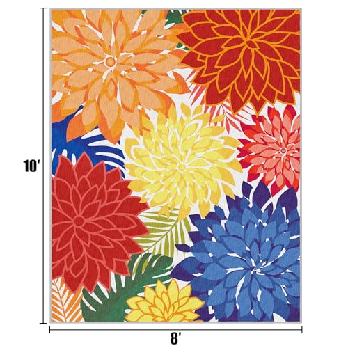 Outdoor Area Rug Washable Multicolored Patio Rug Tropical Botanical Modern Floral Outdoor Carpet Non-Slip for Patio, Deck, Backyard, Porch (8x10) - color: Multi Colored, size: 8' x 10' (Rectangular)