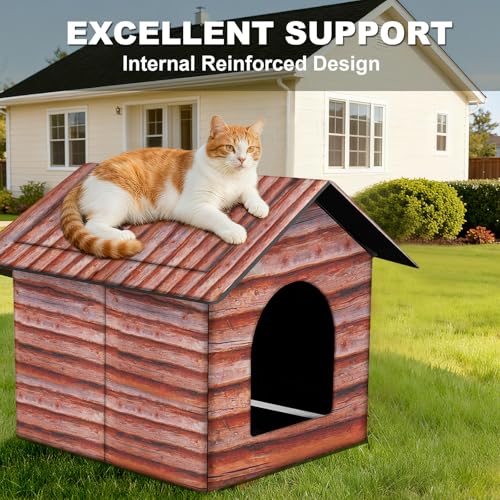 Outdoor Cat House Cat House for Outdoor and Indoor Use - Waterproof Shelter for Cats, Dogs, and Feral Animals (Redwood Color, Medium) - color: redwood color, size: Medium