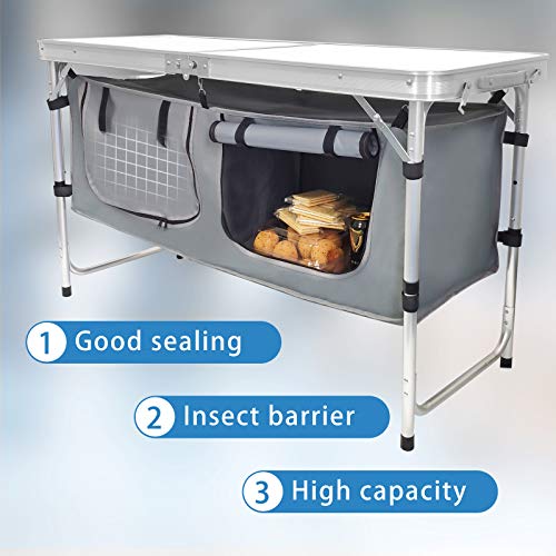 Folding Camping Table with Storage Aluminum Lightweight Camp Table Height Adjustable Picnic Tables for Outdoors Portable Foldable Beach Table Perfect for Tailgating, Travel, Backyards, BBQ, Party - color: White Standard