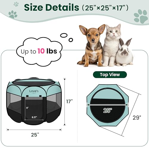 Love's cabin Pet Puppy Dog Playpen, Small Dog Tent Crates Cage Indoor/Outdoor, Portable Playpen for Cat, Foldable Pop Up Dog Kennel Playpen with Carring Case, Removable Zipper Top, Green - color: Green, size: 25.0"L x 25.0"W x 17.0"H