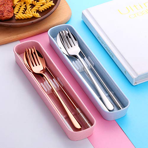 3 Piece Portable Flatware Set, Chopsticks, Fork and Spoon with Travel Case, Rose Gold - color: Rose Gold