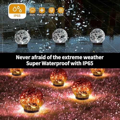 JKIMK Solar Globe Lights Outdoor Waterproof - Cracked Glass Ball Lights for Garden, Patio, Yard, Lawn and Backyard Decor - Decorative Orbs for Outside - color: Gradient red, size: 4 Globes