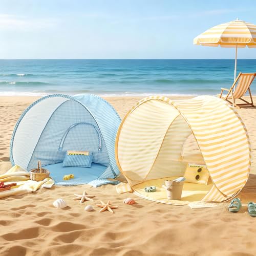 Tiny Land Baby Beach Tent – Pop Up Baby Tent with UV Protection, Portable Baby Beach Essentials, 35.4"x27.6"x31.5" Sun Shelter for Infants, Baby Summer Outdoor Use (Pastel Yellow Stripes) - color: Pastel Yellow Stripes