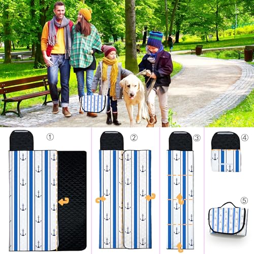 Poedist Extra Large Picnic Blanket Waterproof,80"x 80"Foldable Machine Washable Beach Blanket,Outdoor Blanket for 6-8 Adults,Suitable for Indoor Crawling,Park Beach,Camping,Hiking,Family Travel(Blue) - color: Blue Boat, size: 6'8" x 6'8" (Square)