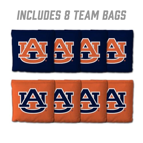 YouTheFan Officially-Licensed NCAA Set of 8 Cornhole Bags - All Weather Dual Sided Slide & Stop - Regulation Size with Carry case - color: Auburn Tigers