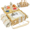 Picnic Basket for 4 with Folding Table, Large Wicker Picnic Basket Set with Waterproof Blanket and Wine Pouch, Insulated Willow Hamper with Cutlery Kit for Camping, Couples, Wedding Gift - color: Beige