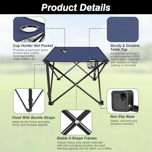 Moclever 2PCS Foldable Camping Table–Ultralight Portable Table with Cup Holders&Carry Bag, Perfect for Outdoor Adventures,Picnic,Beach, BBQ,Hiking & Home Use - style: 2Pcs Navy Blue