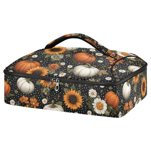 Casserole Carriers for Hot or Cold Food Reusable Casserole Dish Carrier Insulated Thermal Large Capacity Durable Perfect for Party Camping Family Gatherings Yellow Fish - color: Black Dotty Pumpkins Sunflowers Daisy