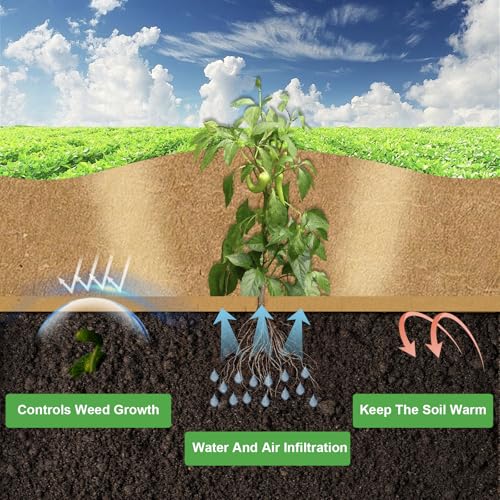 Biodegradable Paper Weed Barrier Roll, Thickened Tear Resistance Garden Weed Barrier Heavy Duty Garden Paper Weed Control Landscape Paper Mulch Weed Mat for Outdoor Garden Lawn (3 x 100 FT) - size: 3 x 100 FT