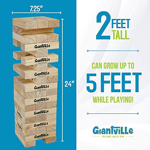 Giantville Giant Tumbling Timber Toy - Premium Pine Wood Life-Size Blocks Tower - Big Floor/Board Indoor/Outdoor Yard Game for Kids & Adults - 56-Pieces + Storage/Carry Bag - Grows to Over 5-Feet - size: Xx-large