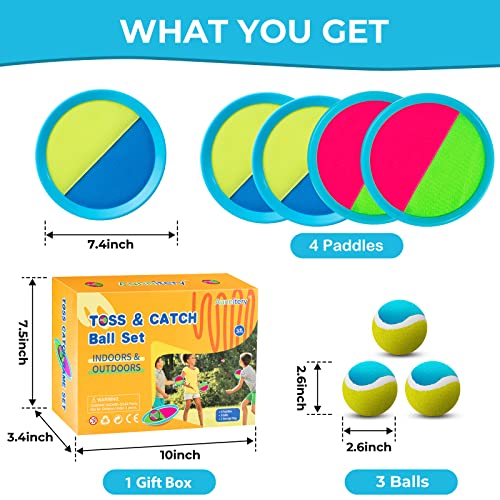 Kids Toys - Outdoor Games, Beach Toys, Toss and Ball Set with 4 Paddles and 3 Balls, Perfect Beach Games Sets Playground Sets for Backyards Easter Gifts for Kids/Adults/Family (Blue+Light Yellow) - color: Light Blue