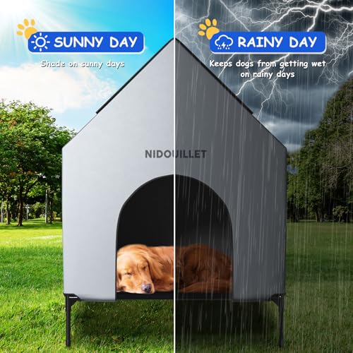 36" Dog House for Outdoor Indoor, Large Dog Houses Weatherproof 600D PVC with 7.9" H Textilene Elevated Dog Bed Breathable, Easy to Clean, Dog House Max 160lbs