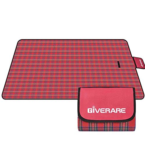 GIVERARE Picnic Beach Blanket, XL Sandfree Waterproof Outdoor Camping Blankets, Quick Drying Family Mat, Portable Extra Large Mats for Travel, Hiking, Music Festival, Lawn-Red - color: Red, size: 5' x 6'8"