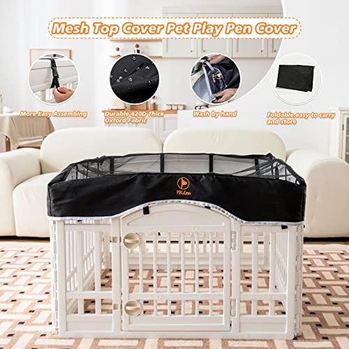 PJYuCien Dog Playpen Mesh Top Cover, Fits 36 Inch 4 Panels Regular Square Plastic Exercise Pet Pen, Telescopic Buckles Connections, Black (Note: Cover Only, Fence Not Included) - style: Black Cover, 36"Width, Black ( Elastic Buckles Connections )