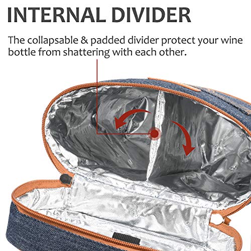 Tirrinia 2 Bottle Wine Gift Tote Carrier - Leakproof & Insulated Padded Versatile Wine Cooler Bag for Travel, BYOB Restaurant, Wine Tasting, Party, Dinner, Gift for Wine Lovers, Dark Blue - color: Blue, size: 2 Bottle-without front pocket