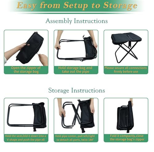 YANYUCB Portable Folding Chair,Ultralight Collapsible Stool,Camping Chair,Handbag Style Pocket Foldable Stool for Camping Travel Fishing Hiking and Outdoor Activities(Black) - color: Black