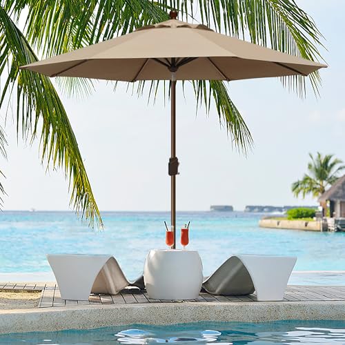 EliteShade USA 10-Year-Non-Fading 9Ft Market Patio Umbrella, UPF 50+ UV Protection Performance Sun Umbrella, Heavy Duty Commercial Grade Outdoor Table Umbrella with Crank & Tilt, Windproof Vented Top for Garden, Pool, Deck and Outdoor Playsets,Heather Bei