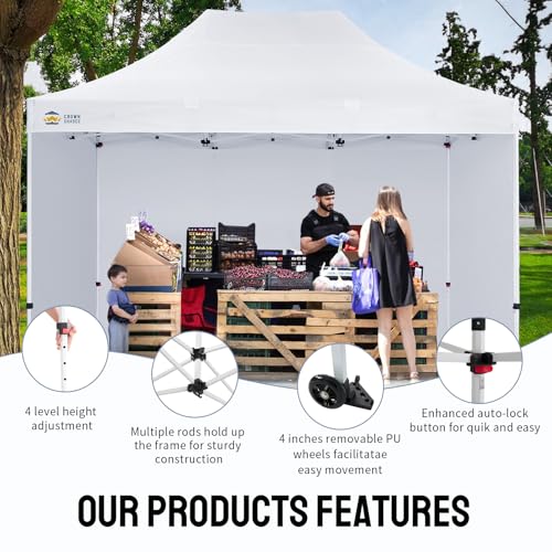 CROWN SHADES 10x15 Pop Up Canopy Tent, Thicken Frame Commercial Heavy Duty Tent, 4 Sidewalls 8 Stakes & 4 Sandbags & 4 Ropes, Outdoor Canopies for Events, Parties,White - color: White, size: 10x15 Heavy Duty