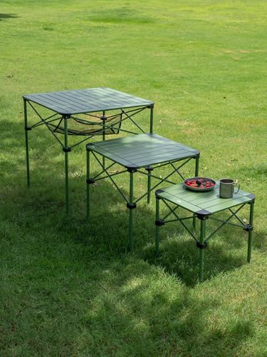 iClimb Lightweight Stable Alu. Folding Square Table Roll Up Top with Carry Bag for Camping Picnic Backyards BBQ Camp Kitchen (Green, M) - color: Green, size: Medium