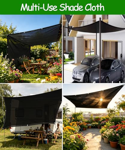 90% Black Shade Cloth,10ft x 16ft High Density Fabric Shade Sun Shade Cloth Shade Mesh Canopy Taped Edge with Grommets for Garden Patio, Vegetables, Chicken Coops and Plants Cover - color: Black, size: 10ft X 16ft