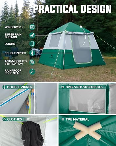 CORANI 14.1'x6.5'x9' Inflatable Tents for Camping, Portable 6/8/10 Person Blow Up Air Tent, Waterproof Windproof Easy Setup Large Family Tent with 2 Doors, 6 Windows, Mosquito Screen - color: Nomad Green, size: 4 person 7.5x7.5ft