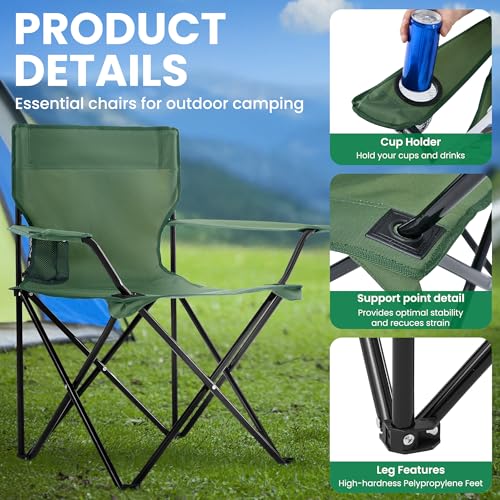 4 Pack Folding Camping Chairs for Adults, Foldable Portable Beach Chairs with Carry Bag & Cup Holder, Compact Design for Camping, Beach, Picnics, and Fishing Supports 300LBS（Green） - color: Green, size: 4pcs