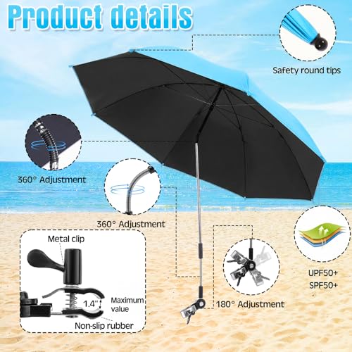Colingmill 4 Pcs Low Beach Chair with Umbrella Camping Chair Backpack Folding Recliner Mesh Back with Headrest Cup Holder Carry Bag for Summer Tent Picnics Outdoor Travel Barbecues (Sky Blue) - color: Sky Blue
