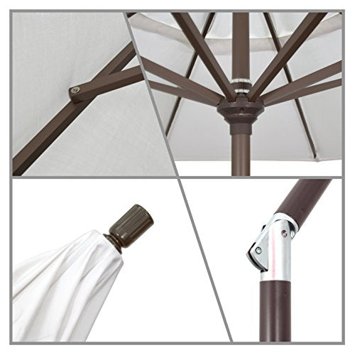 California Umbrella 9' Round Aluminum Market Umbrella, Crank Lift, Push Button Tilt, Black Pole, Gray/White Olefin - color: Gray/White Cabana Stripe