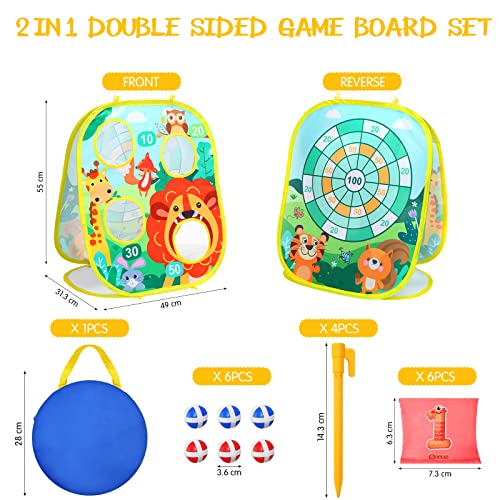 Yunsailing 63 Pcs Carnival Outdoor Games Set for Kids Include Animal Bean Bag Toss Plastic Cones Ring Toss Egg and Spoon Race, Field Yard Lawn Outdoor Game, Gift for Birthday Party