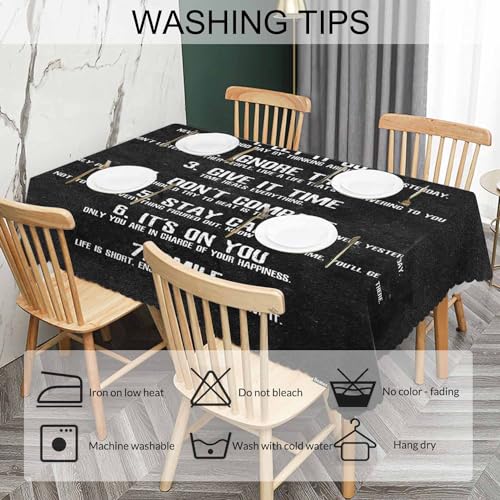 Rectangle Tablecloth 52x70 Inch Inspirational Quote, 7 Rules of Life Phrase Dining Table Cloth Table Cover for Home Kitchen Restaurant Party Buffet Picnic, 4-6 Seats - color: Inspirational Quote
